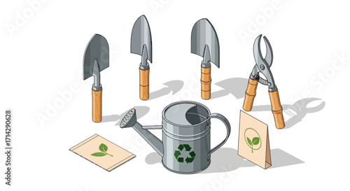 Gardening Tools and Supplies Arranged for Eco-Friendly Planting.