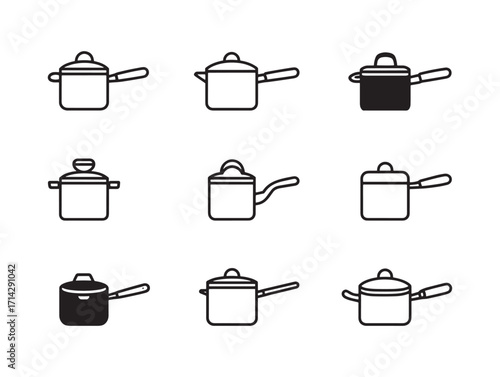 Saucepan culinary essential cookware line art