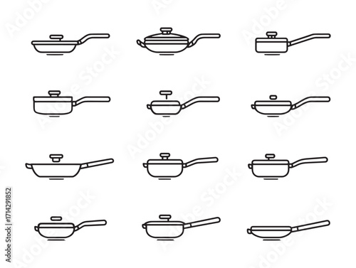 Saut pan modern frying pan line icon