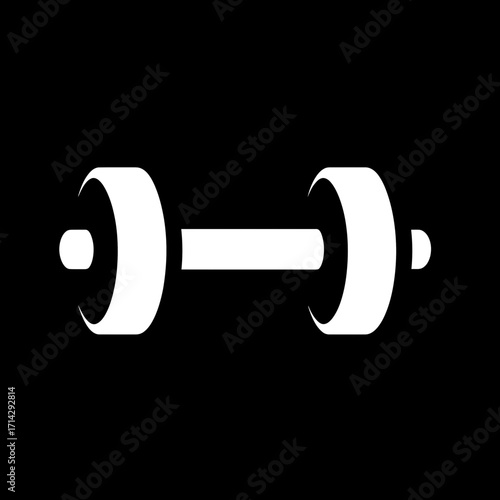 Minimalist black and white dumbbell icon flat vector illustration fitness weightlifting strength training gym equipment design symbol isolated on black background