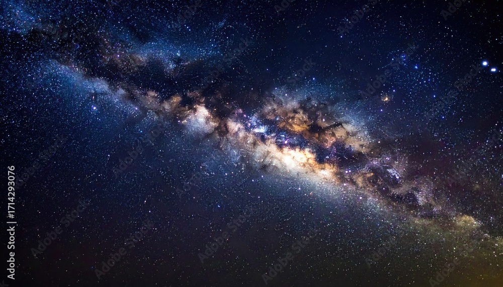 Fototapeta premium Vibrant Milky Way Galaxy Displayed Across Dark Sky Filled with Countless Stars in Deep Space Exploration and Cosmic Background