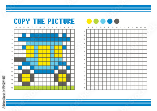 Copy the picture grid drawing worksheet for kids. Pixel art carriage