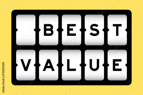 Black color in word best value on slot banner with yellow color background