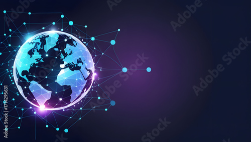 abstract background with globe balls connected with network thorough tech