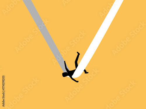 Support Point, businessman falls from a height and is supported by tape
