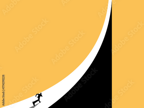 Businessman running towards a higher path
