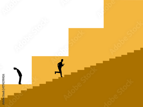 Business competition inequality, two businessmen on different ladders