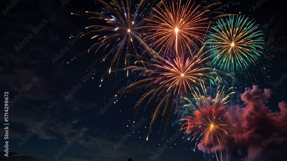Obraz premium Colorful fireworks lighting up the night sky.