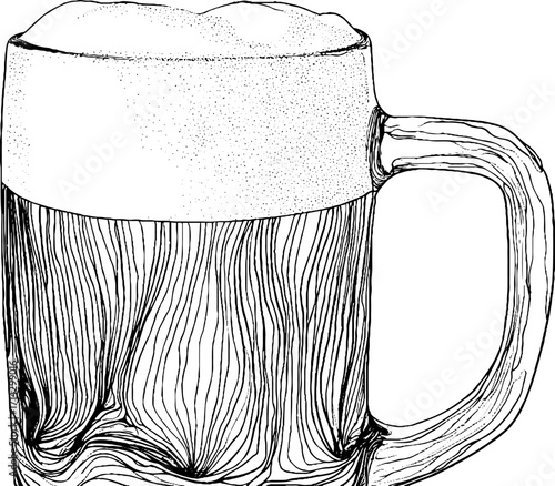 Black and white line art illustration of beer mug for bar decor and home design