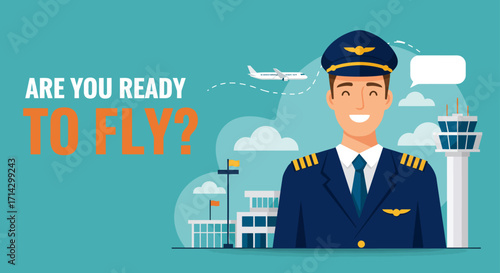 Banner of pilot airline advertisement, vector illustration desgin