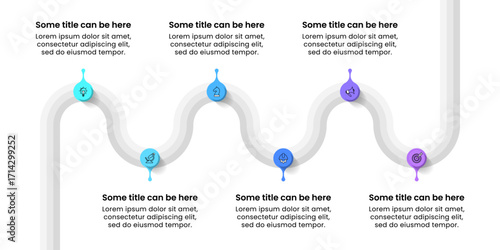 Infographic template. Zigzag line with 6 steps