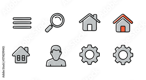 Web & App Icons: Menu, Search, Home, User, Settings