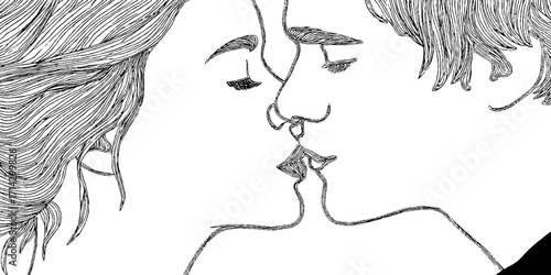 Romantic embrace in black and white line art – minimalist couple design for posters and prints