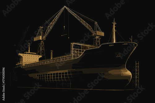 Shipbuilding Illustration – Vintage Shipyard with Cranes and Vessel Construction

25 ключових слів через кому: