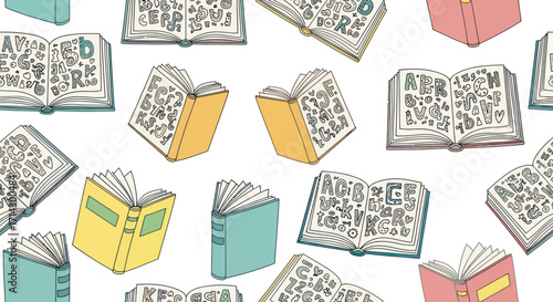 Colorful Open Books Pattern Background Design.