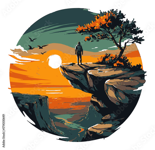 Adventure Awaits: Solo Traveler in Nature with Mountains and Ocean View