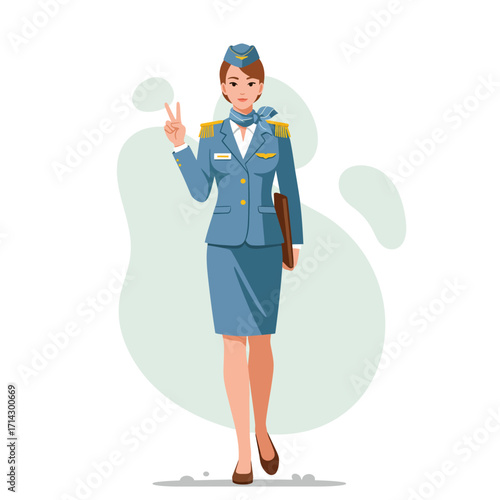 Vector illustration of a graceful female flight attendant