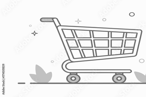 Shopping cart line icon vector. Minimalist gray trolley symbol for e-commerce, retail, and online store concepts.