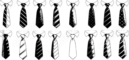 Sixteen drawings of a business tie on a white mens shirt
