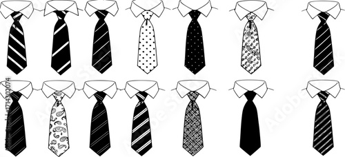 Sixteen drawings of a business tie on a white mens shirt
