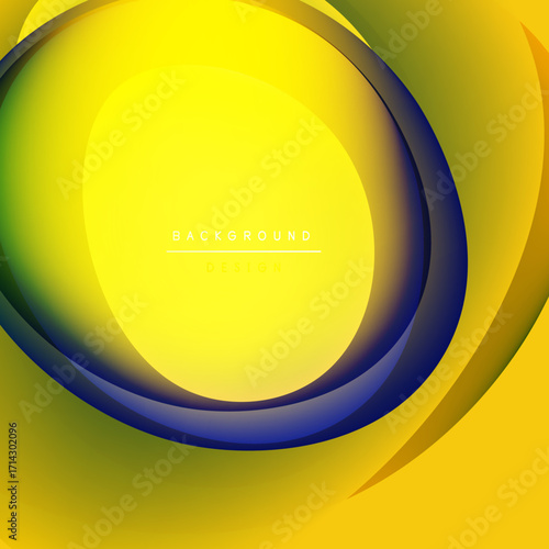 Bright yellow background features layered curves. Gradient transitions create dynamic visual effect. Modern design element for digital projects.