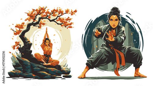 Adventurer Walking Through Desert Landscape and Majestic Mountain Scene