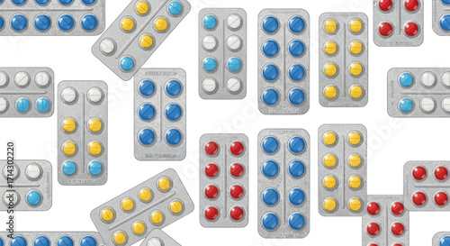 Assorted Colorful Pills in Blister Packs.