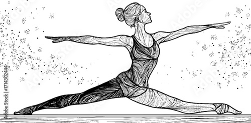 Graceful stretching pose line art – elegant black and white illustration