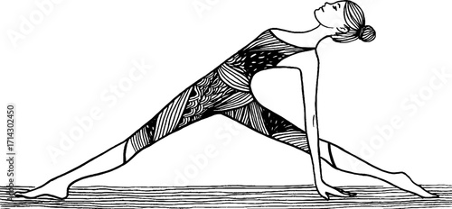 Elegant black and white line art of woman in yoga pose - perfect for zen and wellness designs