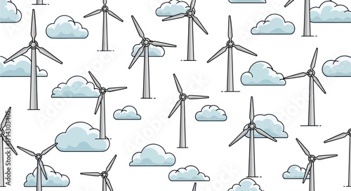 Pattern of Wind Turbines and Clouds in a Stylized Illustration.