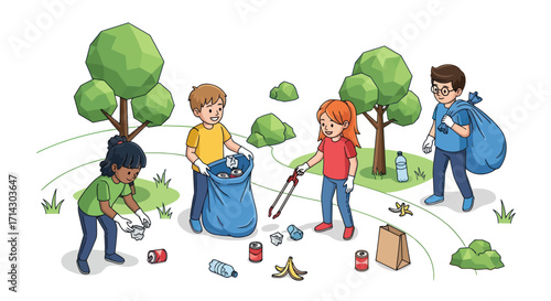 Children Participating in a Park Cleanup Initiative.
