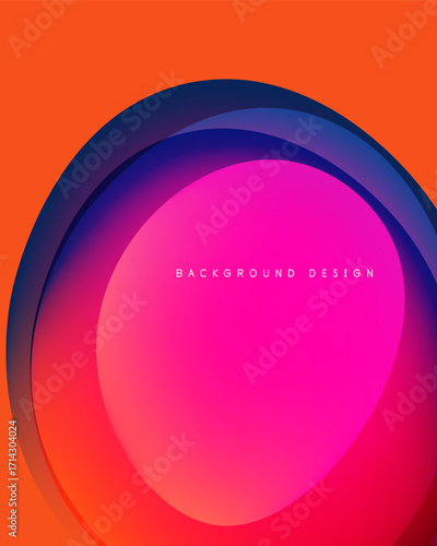Abstract vibrant layers create circular design. Orange, pink, purple hues blend smoothly. Modern background element.