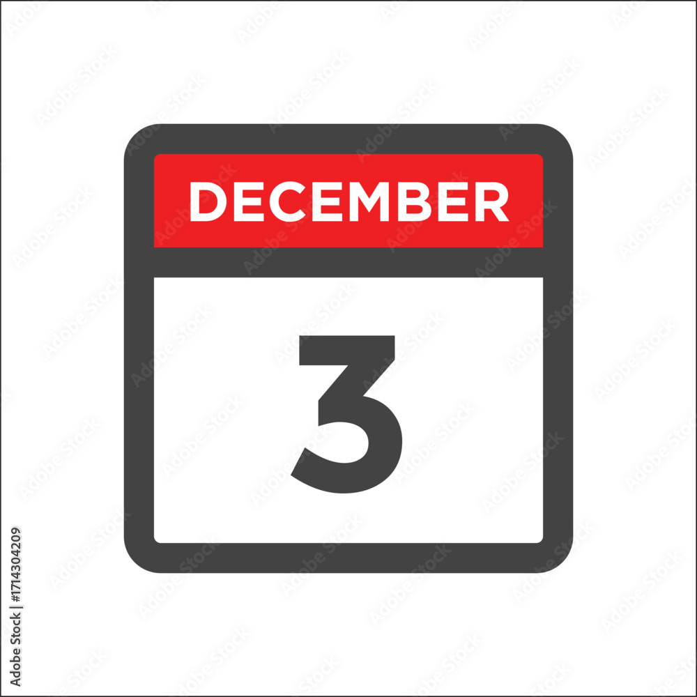 Fototapeta premium December 3 calendar icon with day of month Dec Third