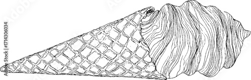 Black and white line art of an ice cream cone