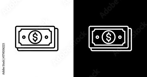 Dollar Bills White Icon Set Design