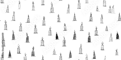 Black and white line art of candles pattern for decor and design
