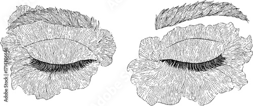 Elegant black and white line art of closed eyes with floral patterns for artistic design