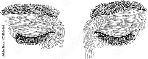 Black and white line art of closed eyes illustrating calm and serenity