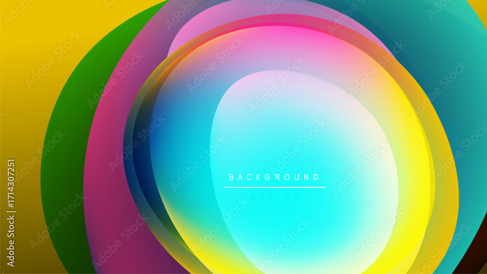 Obraz premium Abstract colorful layers create circular design. Vivid gradients blend, forming dynamic visual effect. Modern background element.