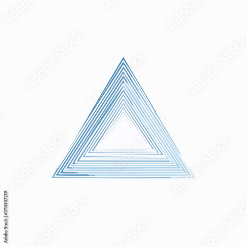 Abstract geometric blue triangle artwork composed of nested linear structures on white backdrop