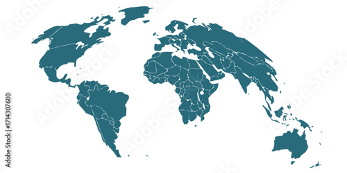 World Map With Country Borders. Vector pictograms of a globe,  continents, countries, borders, political map, geography, international, global illustration. 