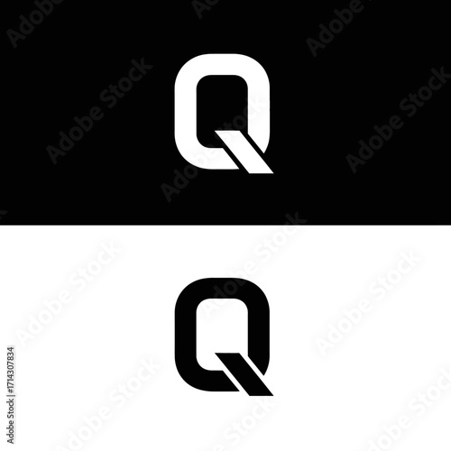 Creative abstract initial Q letter logo symbol set. Clean and simple vector graphic identity element for company branding on black and white