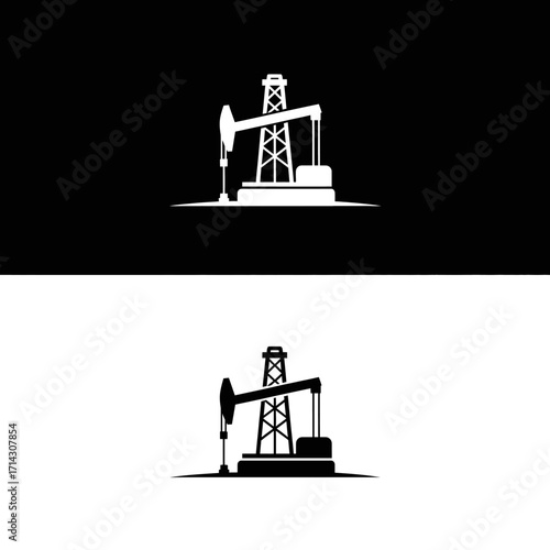 Vector illustration of an oil pumpjack, symbolizing crude oil extraction, petroleum industry, and energy production. Represents industrial processes and resource management