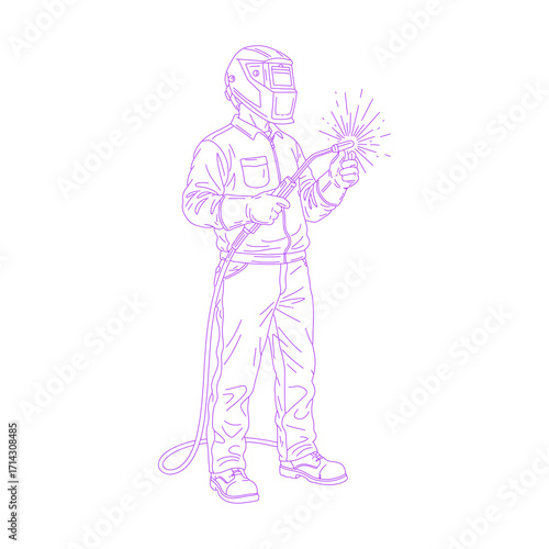 Line art illustration of a welder.