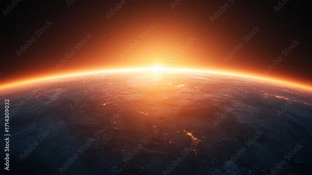 Obraz premium Sunrise Over Earth with Glowing Horizon and Dark Sky