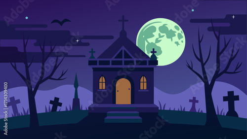Halloween Night with Creepy Old Crypt