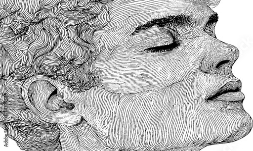 Elegant black and white line art profile illustration for artistic design
