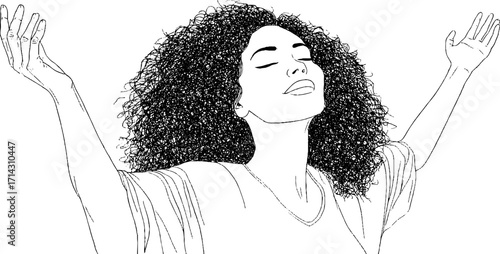 Serenity and freedom - black and white line art of woman with outstretched arms