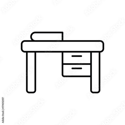 Study Desk Black Thin Line vector Icon