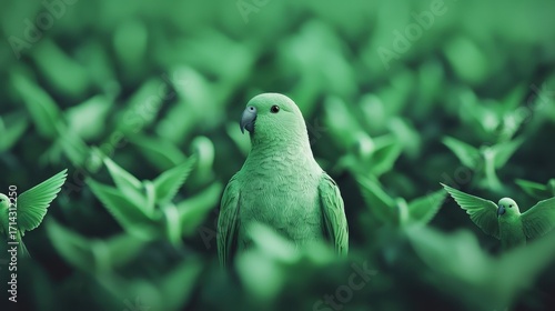 Stunning Green Parrot Surrounded by Lush Greenery